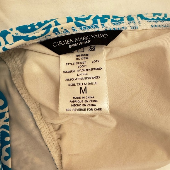 Carmen Marc Valvo Halter Tankini Swim Top Lapis Blue Paisley Print Size M NWT - Picture 4 of 4